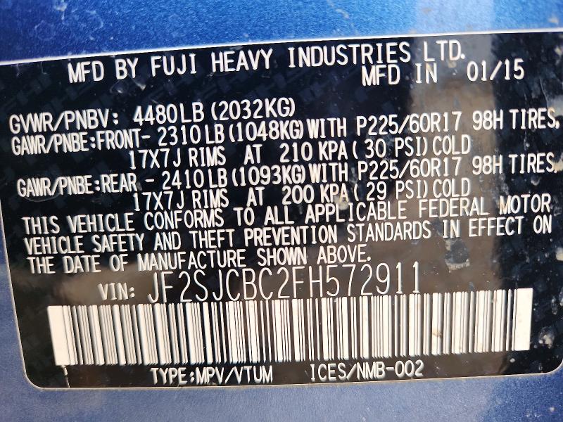 2015 Subaru Forester მანქანა იყიდება აუქციონზე, vin: JF2SJCBC2FH572911, აუქციონის ნომერი: 53952486