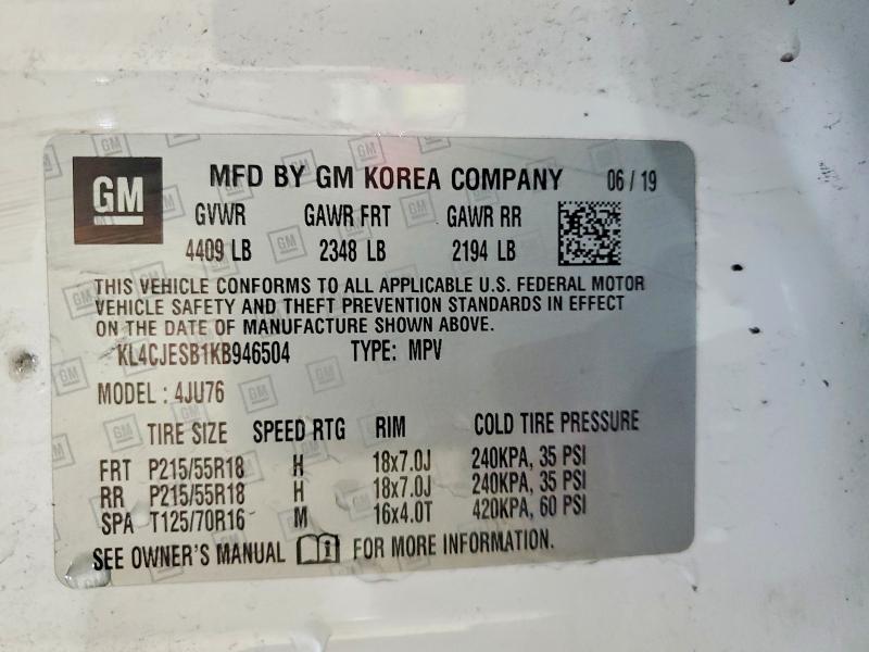 54103056 :رقم المزاد ، KL4CJESB1KB946504 vin ، 2019 Buick Encore مزاد بيع