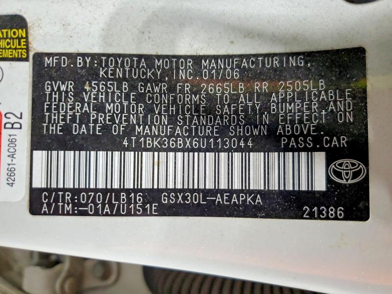 Aukcja sprzedaży 2006 Toyota Avalon, vin: 4T1BK36BX6U113044, numer aukcji: 54899136