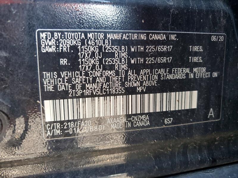 Aukcja sprzedaży 2020 Toyota Rav4, vin: 2T3P1RFV5LC118355, numer aukcji: 52341506