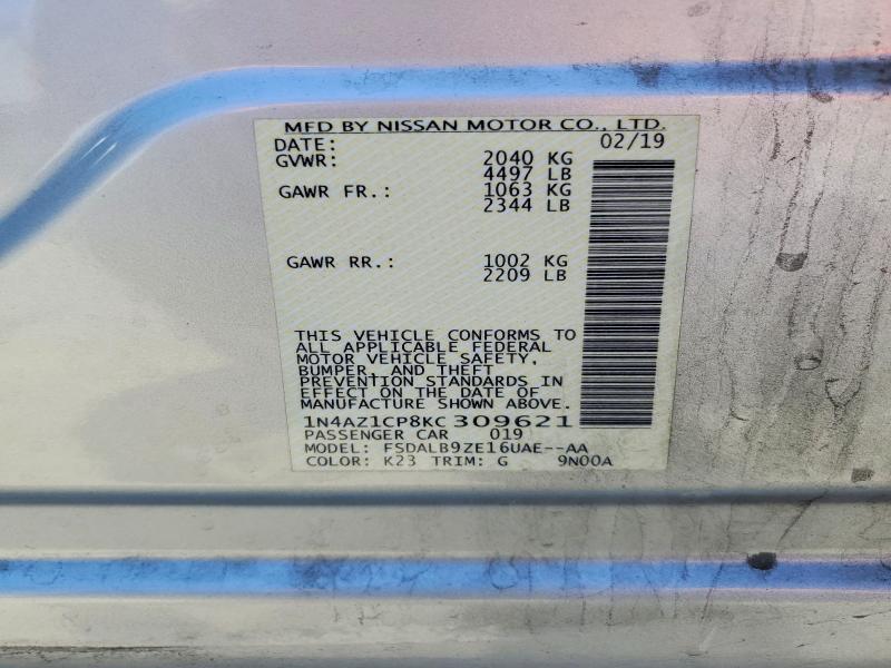 Продаж на аукціоні авто 2019 Nissan Leaf, vin: 1N4AZ1CP8KC309621, номер лоту: 55107346