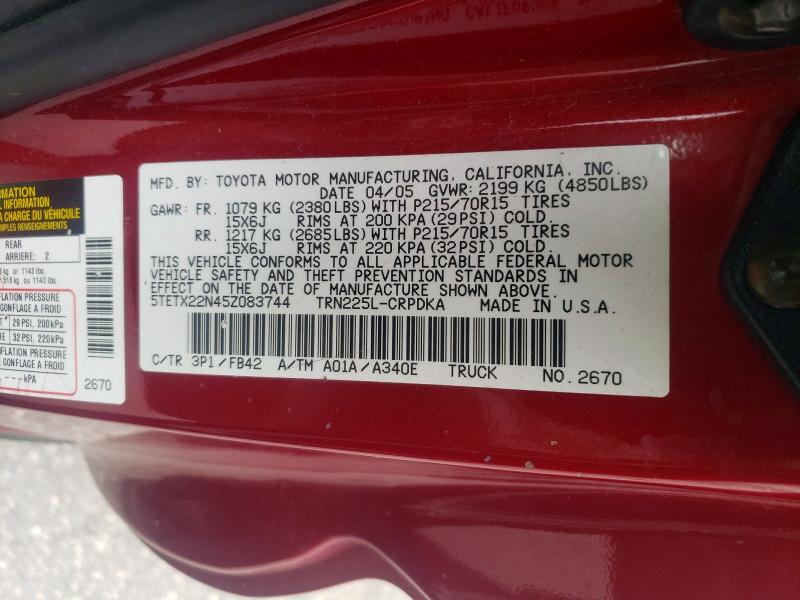 Продажа на аукционе авто 2005 Toyota Tacoma, vin: 5TETX22N45Z083744, номер лота: 52184006
