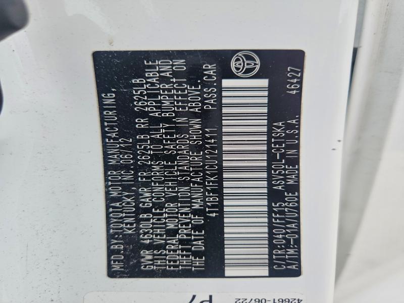 Продажа на аукционе авто 2012 Toyota Camry, vin: 4T1BF1FK1CU121411, номер лота: 54277226