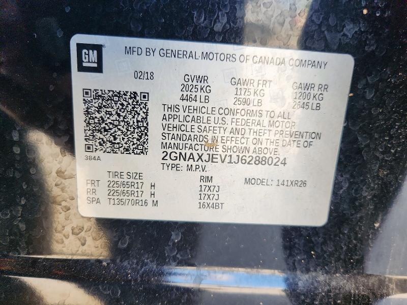 52542266 :رقم المزاد ، 2GNAXJEV1J6288024 vin ، 2018 Chevrolet Equinox مزاد بيع
