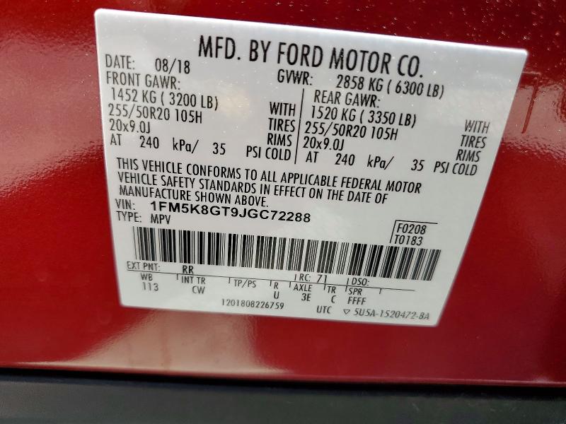 2018 Ford Explorer მანქანა იყიდება აუქციონზე, vin: 1FM5K8GT9JGC72288, აუქციონის ნომერი: 52925866