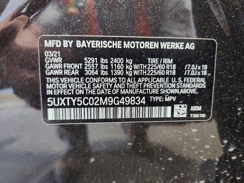 54839696 :رقم المزاد ، 5UXTY5C02M9G49834 vin ، 2021 Bmw X3 مزاد بيع