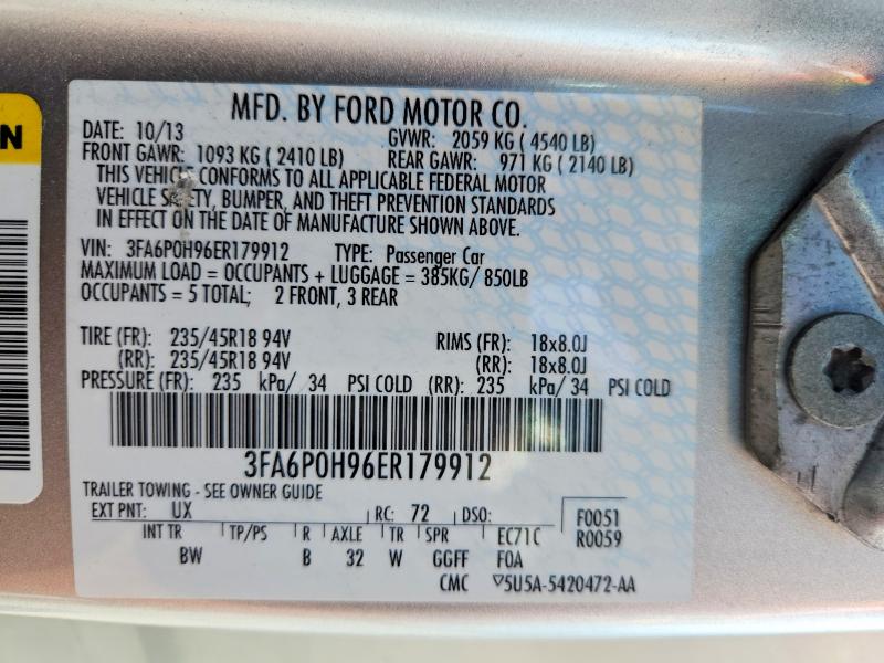 Продаж на аукціоні авто 2014 Ford Fusion, vin: 3FA6P0H96ER179912, номер лоту: 53531436