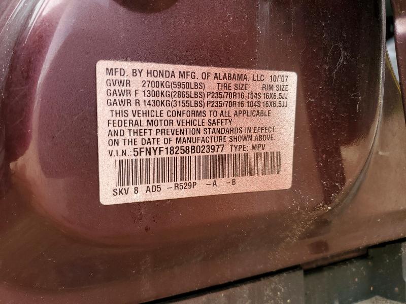 Aukcja sprzedaży 2008 Honda Pilot, vin: 5FNYF18258B023977, numer aukcji: 53936626