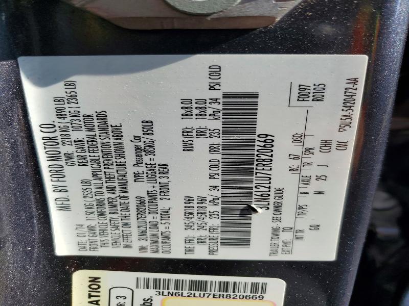Aukcja sprzedaży 2014 Lincoln Mkz, vin: 3LN6L2LU7ER820669, numer aukcji: 54846386