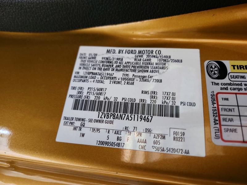 2010 Ford Mustang მანქანა იყიდება აუქციონზე, vin: 1ZVBP8AN7A5119467, აუქციონის ნომერი: 53777226