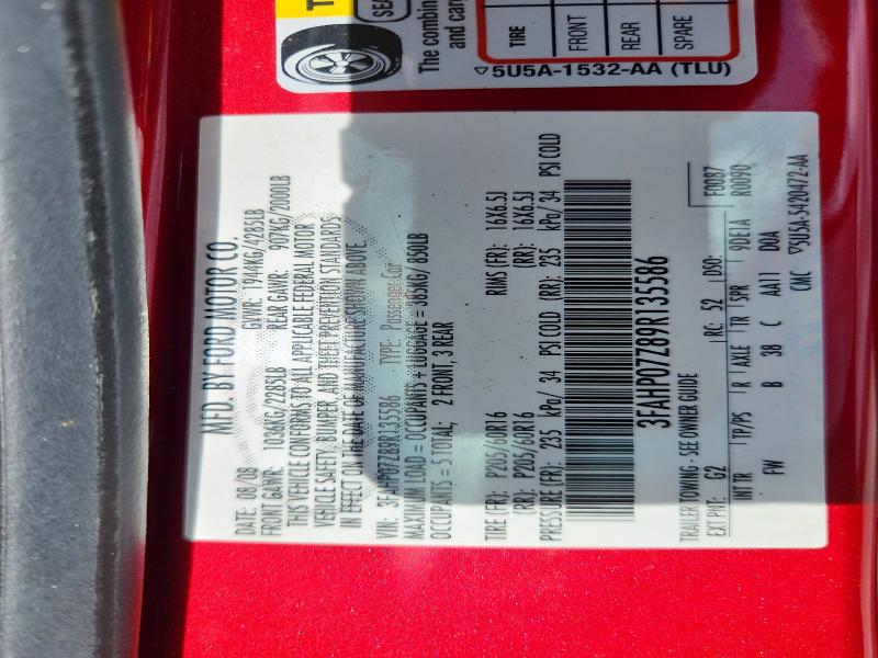 54368116 :رقم المزاد ، 3FAHP07Z89R135586 vin ، 2009 Ford Fusion مزاد بيع