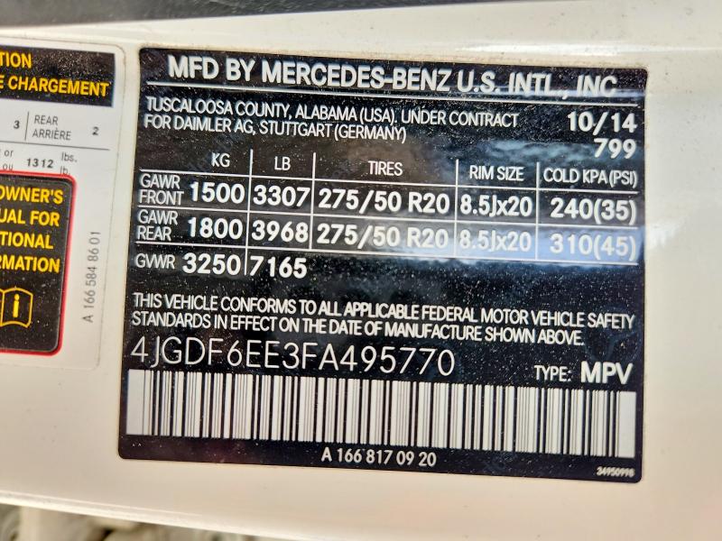 2015 Mercedes-benz Gl მანქანა იყიდება აუქციონზე, vin: 4JGDF6EE3FA495770, აუქციონის ნომერი: 55241776