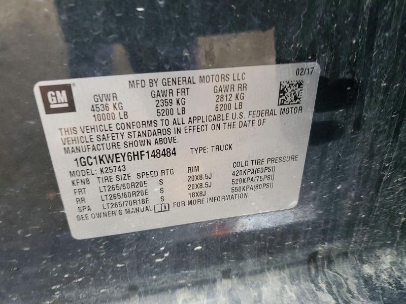 2017 Chevrolet Silverado მანქანა იყიდება აუქციონზე, vin: 1GC1KWEY6HF148484, აუქციონის ნომერი: 53440686