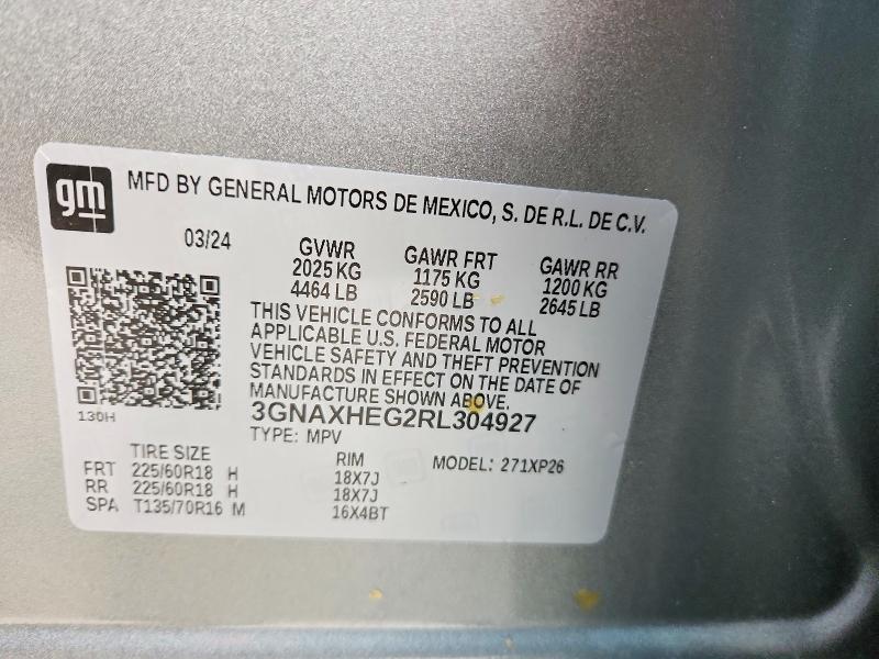 2024 Chevrolet Equinox მანქანა იყიდება აუქციონზე, vin: 3GNAXHEG2RL304927, აუქციონის ნომერი: 54256986