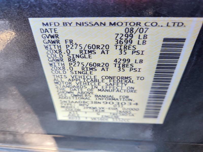 Aukcja sprzedaży 2008 Infiniti Qx56, vin: 5N3AA08C38N903034, numer aukcji: 52215076