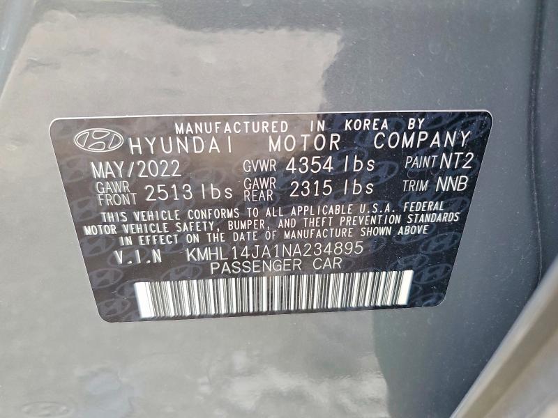 53986906 :رقم المزاد ، KMHL14JA1NA234895 vin ، 2022 Hyundai Sonata مزاد بيع