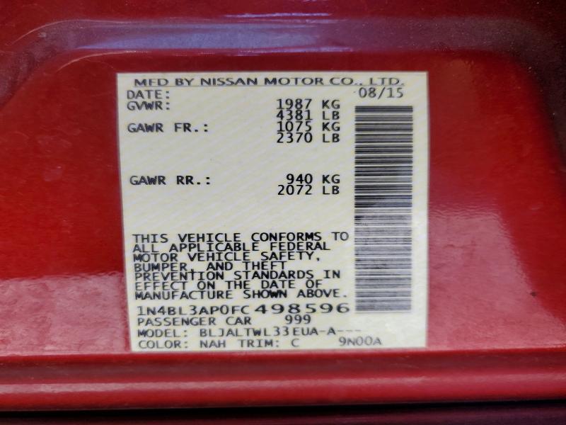 Продаж на аукціоні авто 2015 Nissan Altima, vin: 1N4BL3AP0FC498596, номер лоту: 55350776
