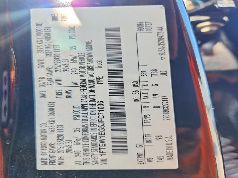 54796186 :رقم المزاد ، 1FTEW1EG5JFC71036 vin ، 2018 Ford F150 مزاد بيع