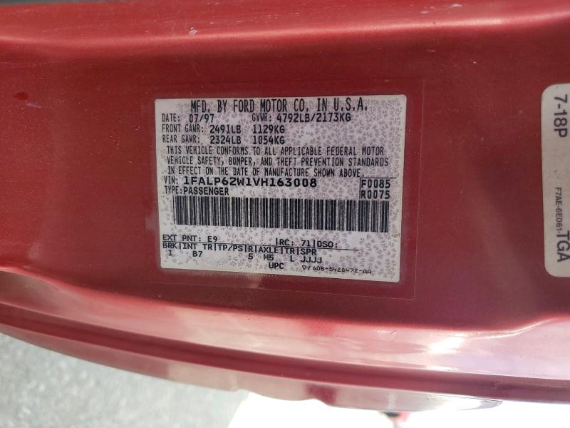 Auction sale of the 1997 Ford Thunderbird, vin: 1FALP62W1VH163008, lot number: 52224986