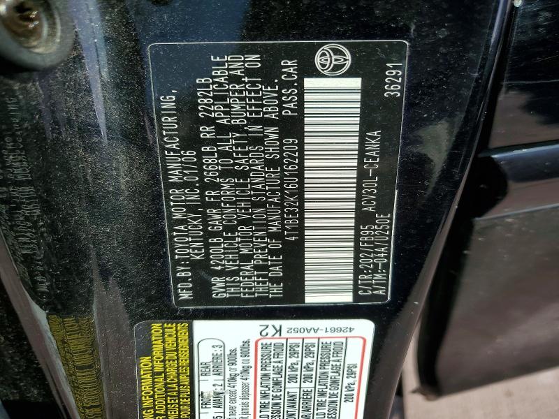 55520536 :رقم المزاد ، 4T1BE32K16U162209 vin ، 2006 Toyota Camry مزاد بيع