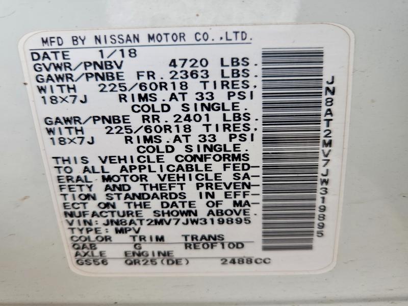 53044436 :رقم المزاد ، JN8AT2MV7JW319895 vin ، 2018 Nissan Rogue مزاد بيع