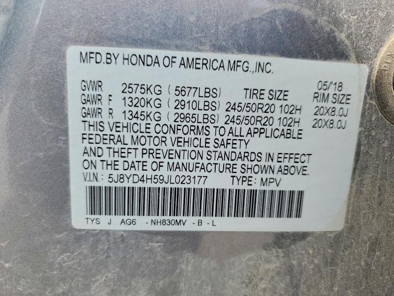 52714156 :رقم المزاد ، 5J8YD4H59JL023177 vin ، 2018 Acura Mdx مزاد بيع