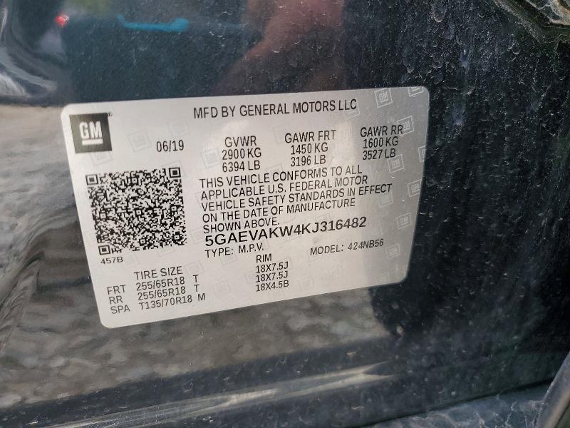 2019 Buick Enclave მანქანა იყიდება აუქციონზე, vin: 5GAEVAKW4KJ316482, აუქციონის ნომერი: 53890156