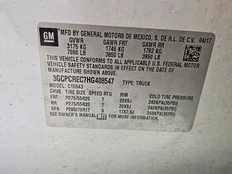 Продажа на аукционе авто 2017 Chevrolet Silverado, vin: 3GCPCREC7HG408547, номер лота: 54608956