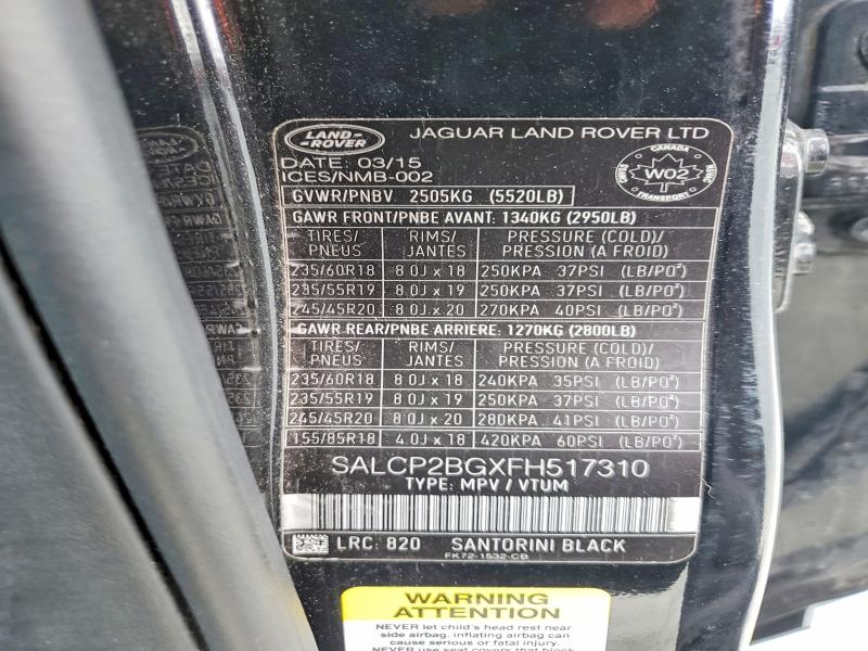 Aukcja sprzedaży 2015 Land Rover Discovery Sport, vin: SALCP2BGXFH517310, numer aukcji: 52723106