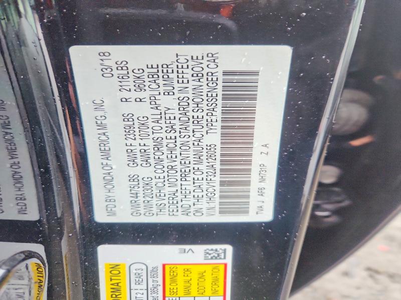 Продаж на аукціоні авто 2018 Honda Accord, vin: 1HGCV1F32JA126055, номер лоту: 52740416