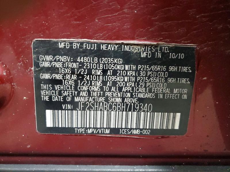 2011 Subaru Forester მანქანა იყიდება აუქციონზე, vin: JF2SHABC6BH719340, აუქციონის ნომერი: 51867726