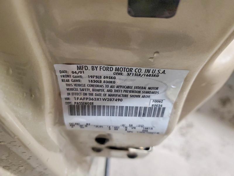 Продажа на аукционе авто 2001 Ford Focus, vin: 1FAFP363X1W287490, номер лота: 53670986