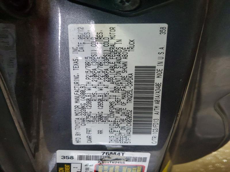 55227346 :رقم المزاد ، 5TFTX4CN1CX020552 vin ، 2012 Toyota Tacoma مزاد بيع