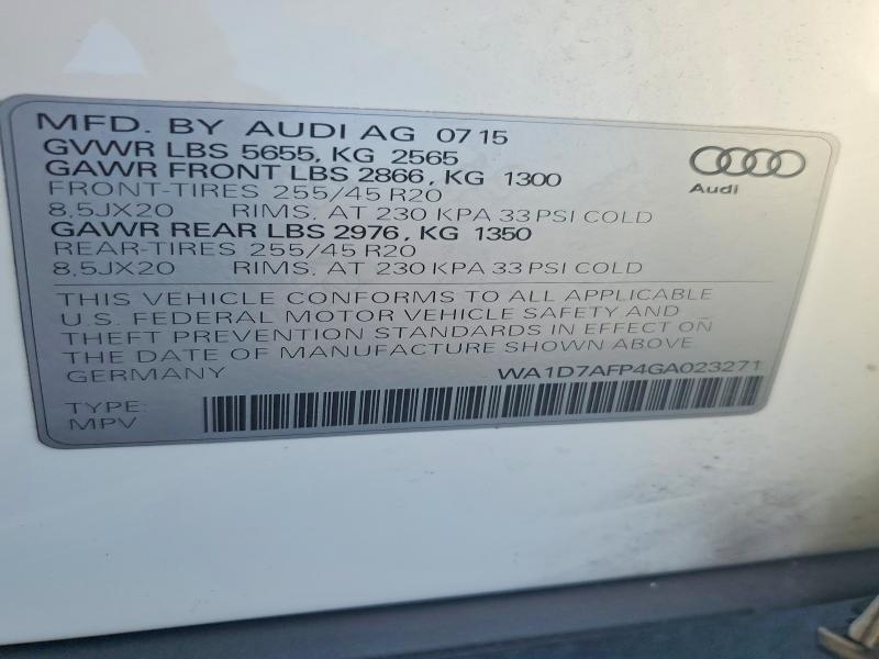 53826606 :رقم المزاد ، WA1D7AFP4GA023271 vin ، 2016 Audi Q5 مزاد بيع