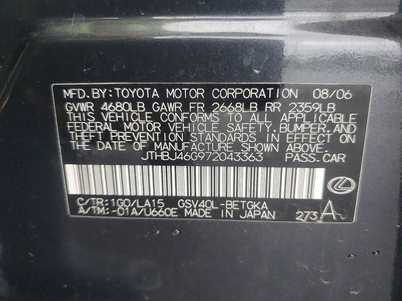 Продажа на аукционе авто 2007 Lexus Es, vin: JTHBJ46G972043363, номер лота: 52368216
