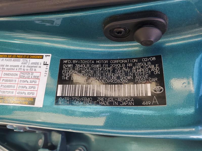 Aukcja sprzedaży 2009 Toyota Corolla, vin: JTDBL40E099028389, numer aukcji: 52085746