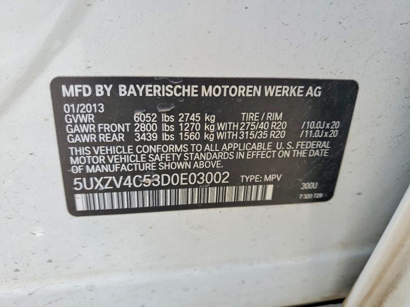 53512706 :رقم المزاد ، 5UXZV4C53D0E03002 vin ، 2013 Bmw X5 مزاد بيع