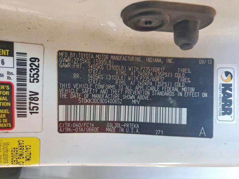 Aukcja sprzedaży 2013 Toyota Sienna, vin: 5TDKK3DC9DS400652, numer aukcji: 55024256