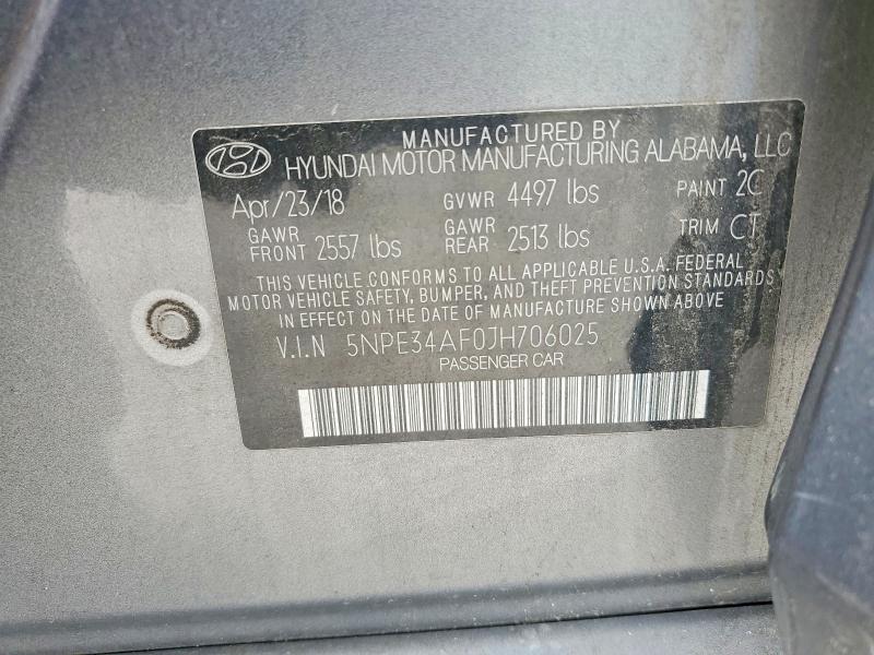 2018 Hyundai Sonata მანქანა იყიდება აუქციონზე, vin: 5NPE34AF0JH706025, აუქციონის ნომერი: 54593906