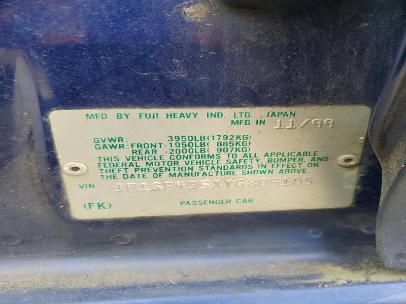 Продаж на аукціоні авто 2000 Subaru Impreza, vin: JF1GF435XYG805105, номер лоту: 52421956