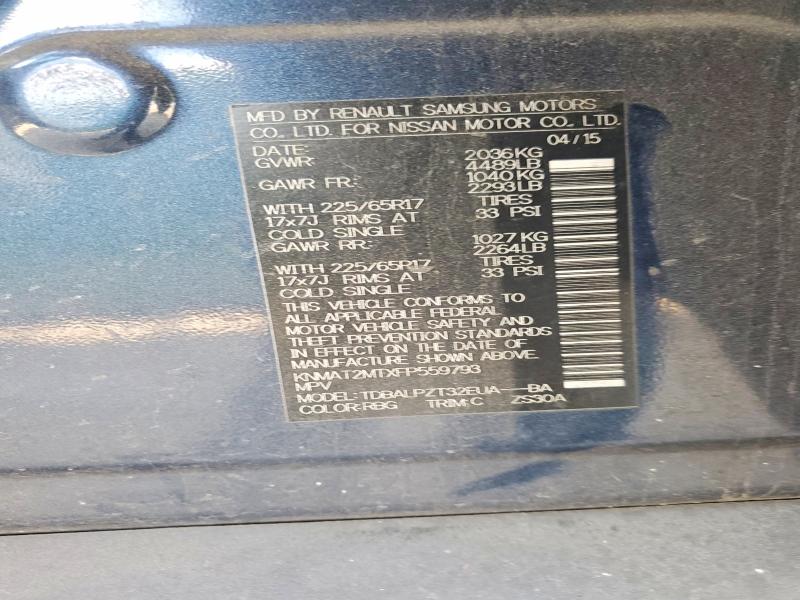 2015 Nissan Rogue მანქანა იყიდება აუქციონზე, vin: KNMAT2MTXFP559793, აუქციონის ნომერი: 53912756