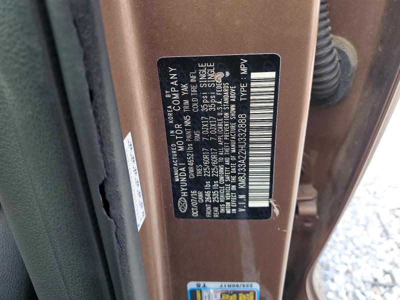 2017 Hyundai Tucson მანქანა იყიდება აუქციონზე, vin: KM8J33A22HU332888, აუქციონის ნომერი: 52240496