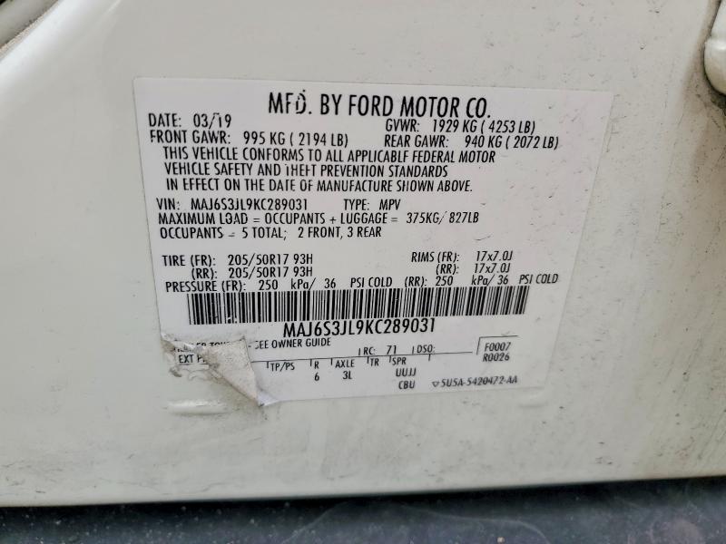Продаж на аукціоні авто 2019 Ford Ecosport, vin: MAJ6S3JL9KC289031, номер лоту: 53718176