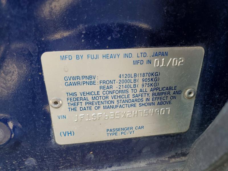Aukcja sprzedaży 2002 Subaru Forester, vin: JF1SF635X2H754907, numer aukcji: 53544386