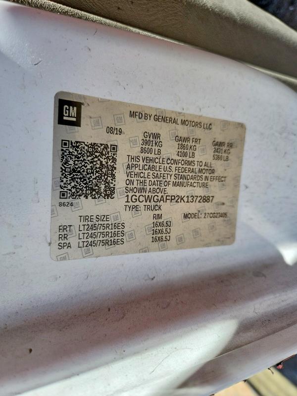 Продажа на аукционе авто 2019 Chev Express G2500, vin: 1GCWGAFP2K1372887, номер лота: 49261736