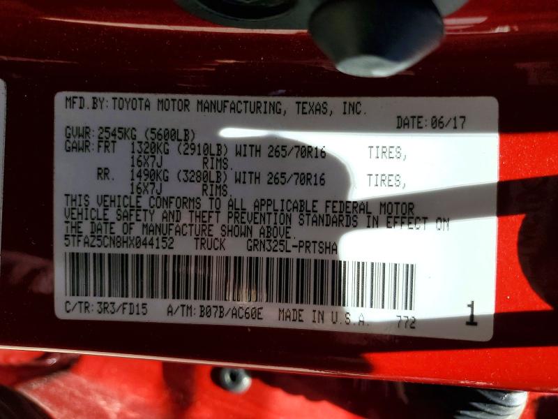53692036 :رقم المزاد ، 5TFAZ5CN8HX044152 vin ، 2017 Toyota Tacoma مزاد بيع