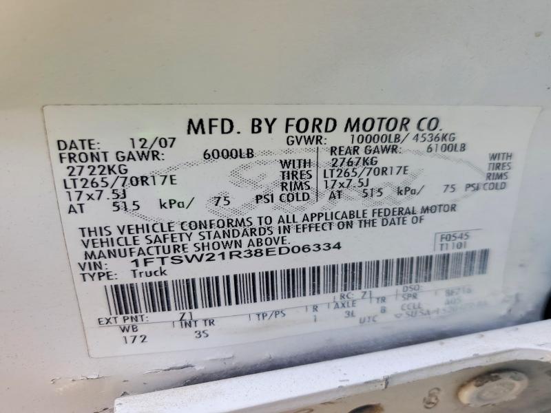 54500836 :رقم المزاد ، 1FTSW21R38ED06334 vin ، 2008 Ford F250 مزاد بيع