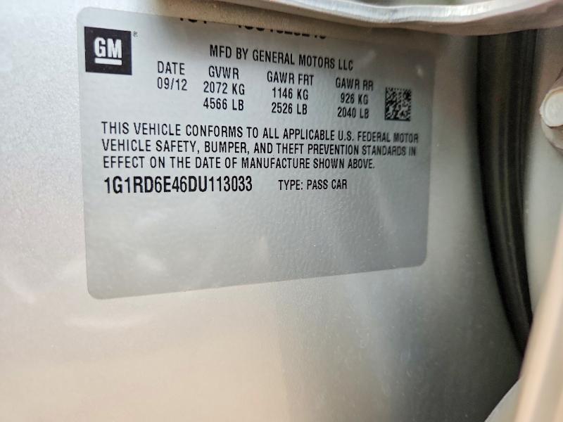 54083876 :رقم المزاد ، 1G1RD6E46DU113033 vin ، 2013 Chevrolet Volt مزاد بيع