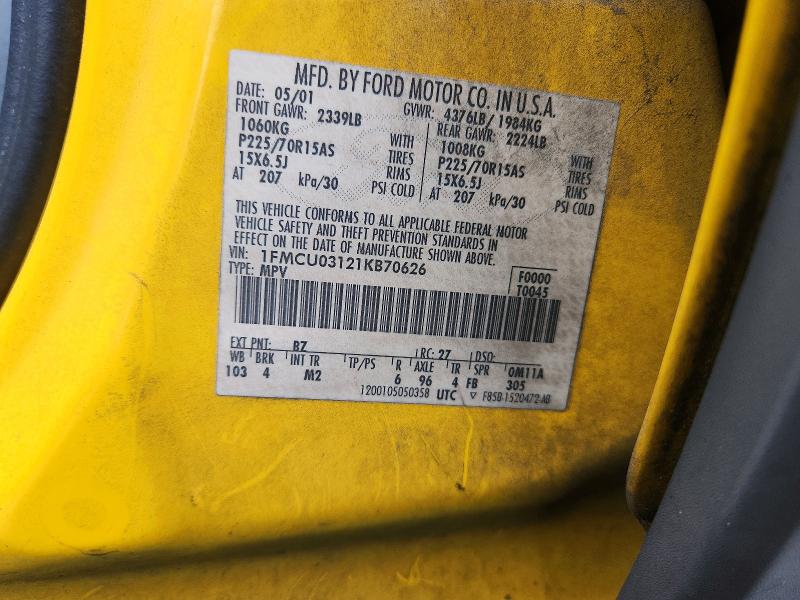 53545326 :رقم المزاد ، 1FMCU03121KB70626 vin ، 2001 Ford Escape مزاد بيع
