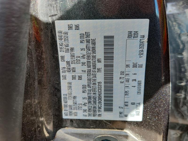 Aukcja sprzedaży 2017 Ford Escape, vin: 1FMCU9G95HUC03315, numer aukcji: 53924186
